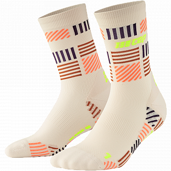 CEP The Run 4.0 Mid Cut Compression Socks Herren | Cream Neon Yellow