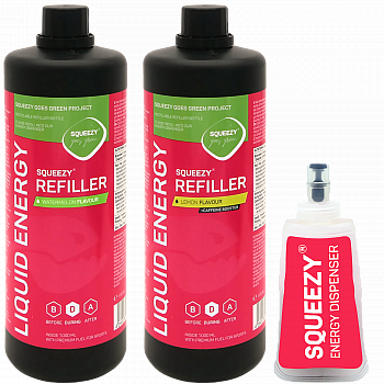 SQUEEZY Liquid Energy Gel | 2 x 1000 ml Nachfllflasche | Mit Gelflasche