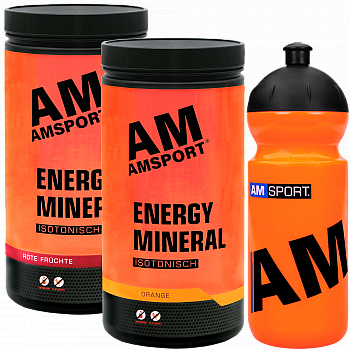 AMSPORT Energy Mineral Drink | 2 Dosen mit Trinkflasche