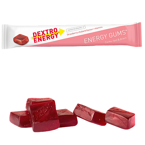 Dextro Energy Gums Erdbeer-Rhabarber + Vitamine (45 g Beutel)