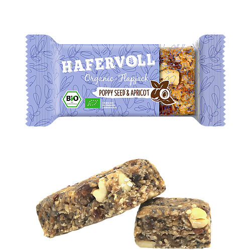 HAFERVOLL Flapjack 60 g Riegel Poppy Seed-Apricot