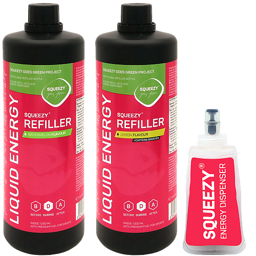 SQUEEZY Liquid Energy Gel | 2 x 1000 ml Nachfllflasche | Mit Gelflasche