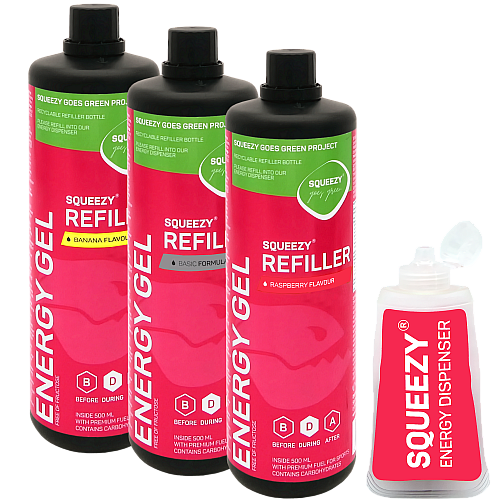 SQUEEZY Energy Gel | 3 x 500 ml Nachfllflasche | Mit Gelflasche