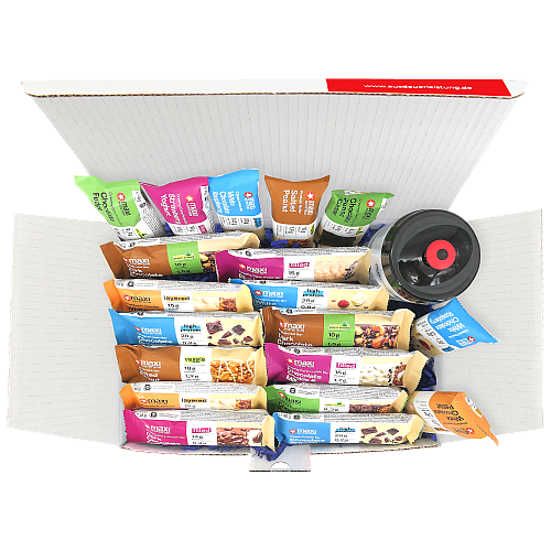 Maxi Nutrition Proteinriegel Geschenkbox von oben